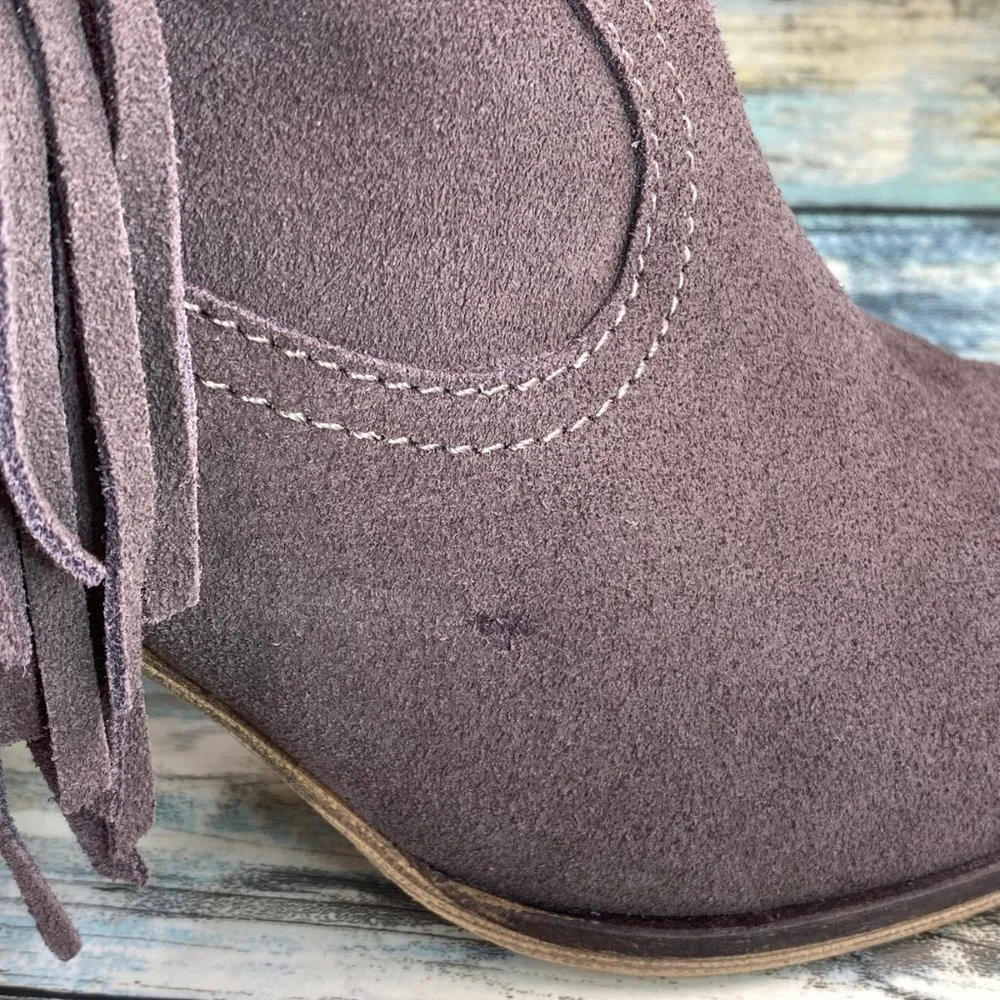 Steve Madden Ohio Womens Ankle Boot Size 8M Gray Suede Fringe Zip Western Bootie - Picture 11 of 13